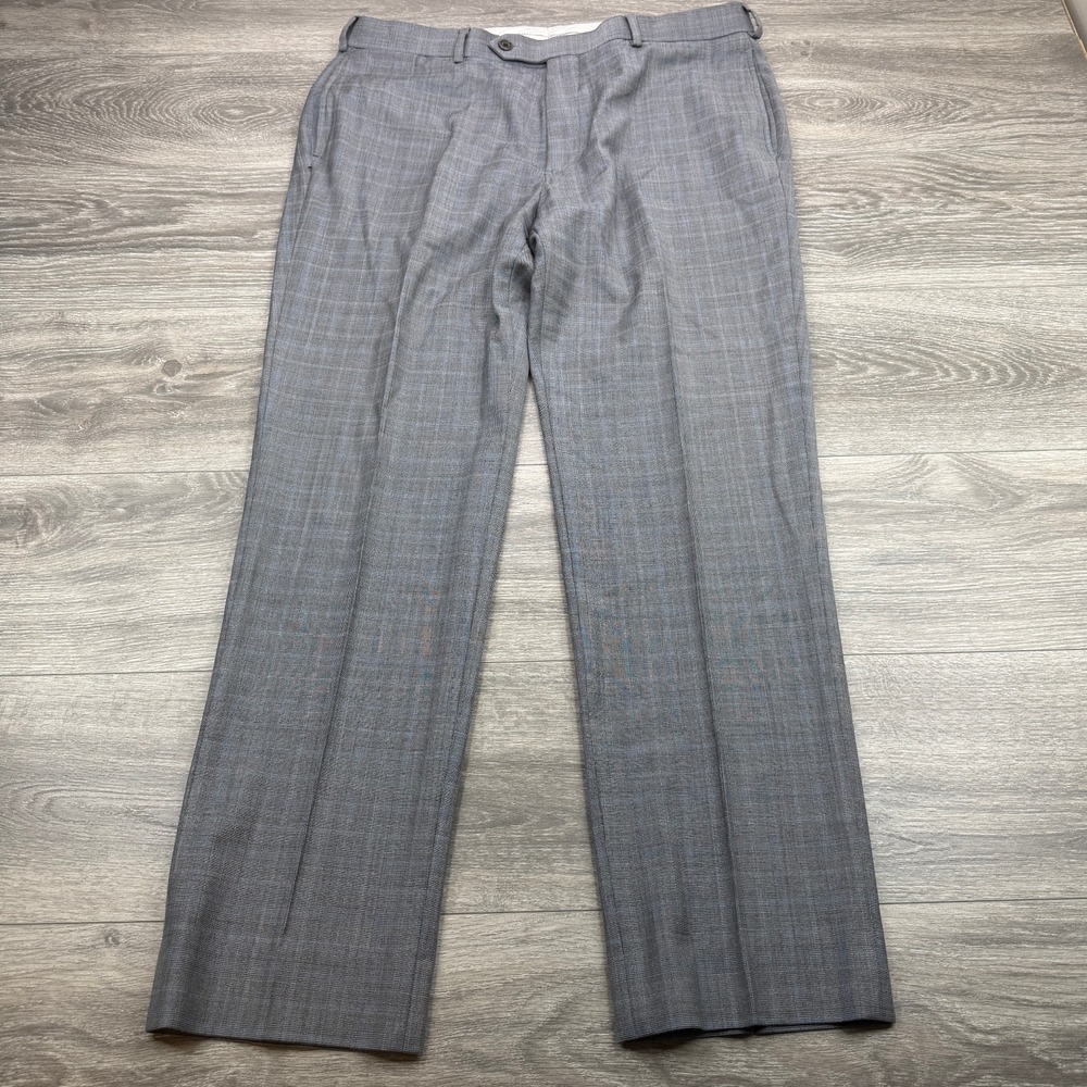Brooks Brothers Dress Pants Mens 38x32 Gray Blue Windowpane Plaid Regent Slacks